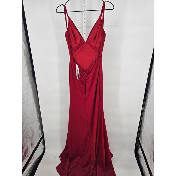 Vintage Y2K Womens Sz M Maxi Formal Dress Red w/ Train Low Back Padded Bust - Picture 3 of 4